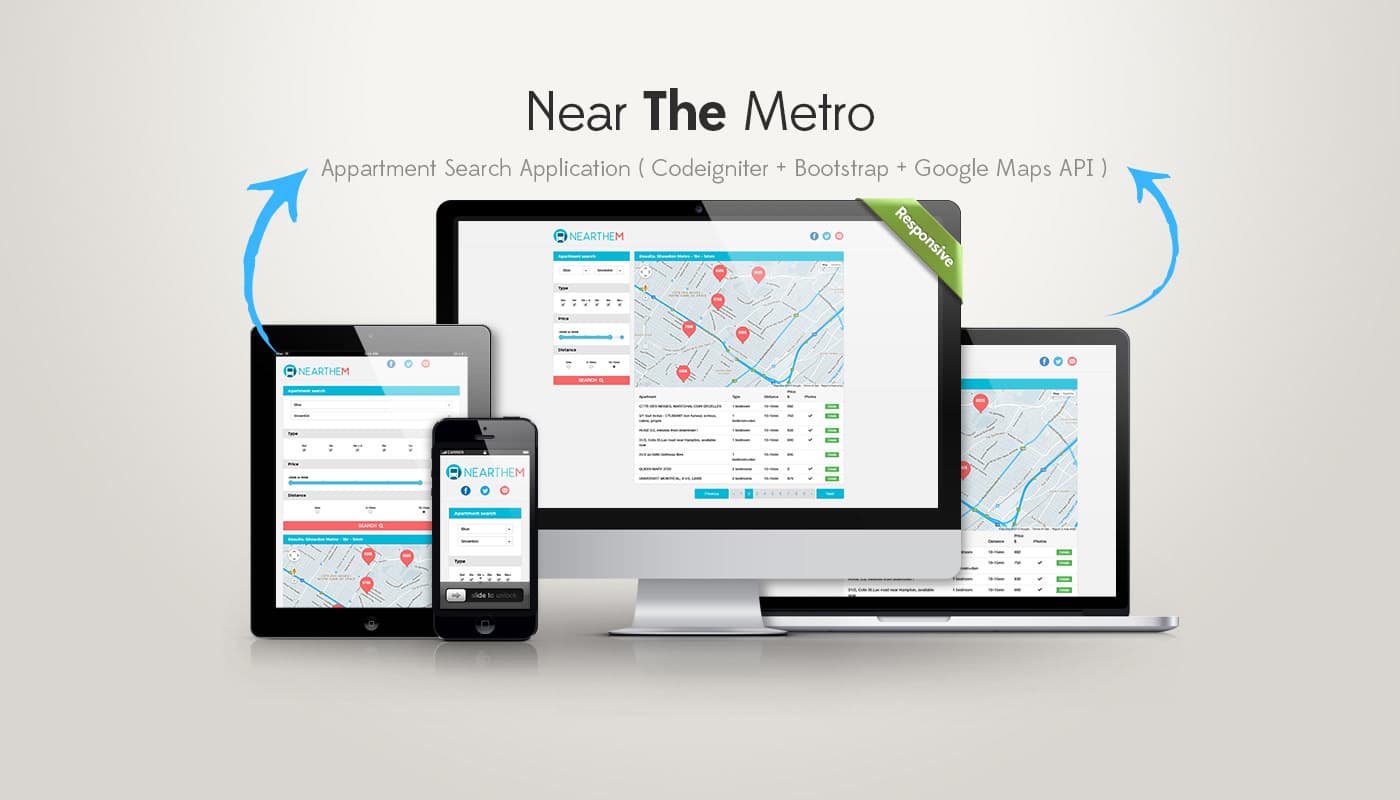 Near The Metro - CodeIgnitor, Bootstrap, Goole Map API