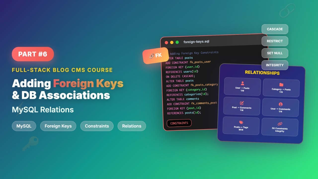 Adding Foreign Keys & Database Associations | Full-Stack Blog Course #6 - MySQL Relations